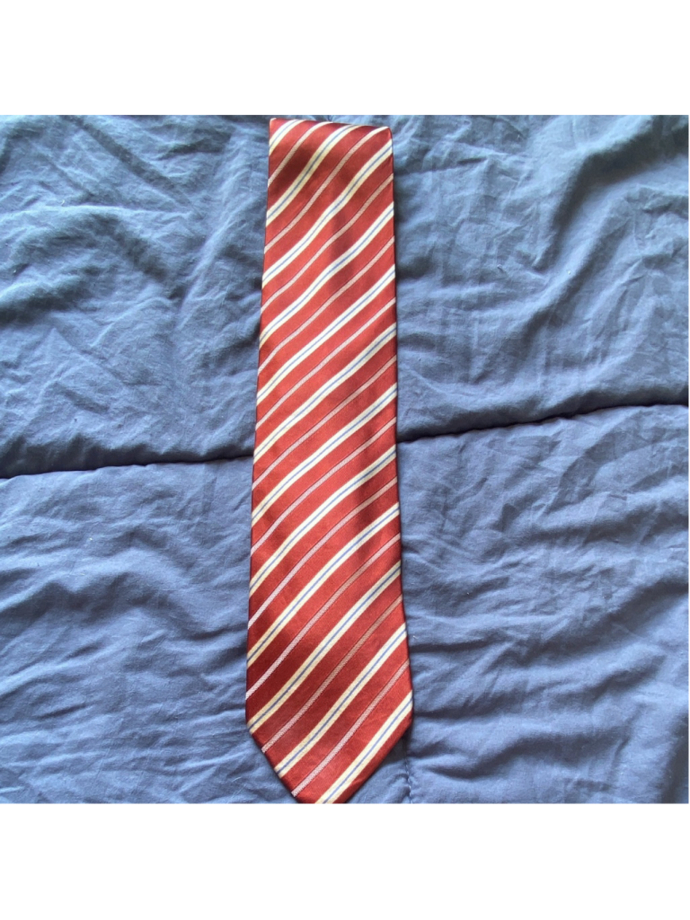 Ermenegildo Zegna 100% Silk Woven Tie Red White Blue Striped Pointed